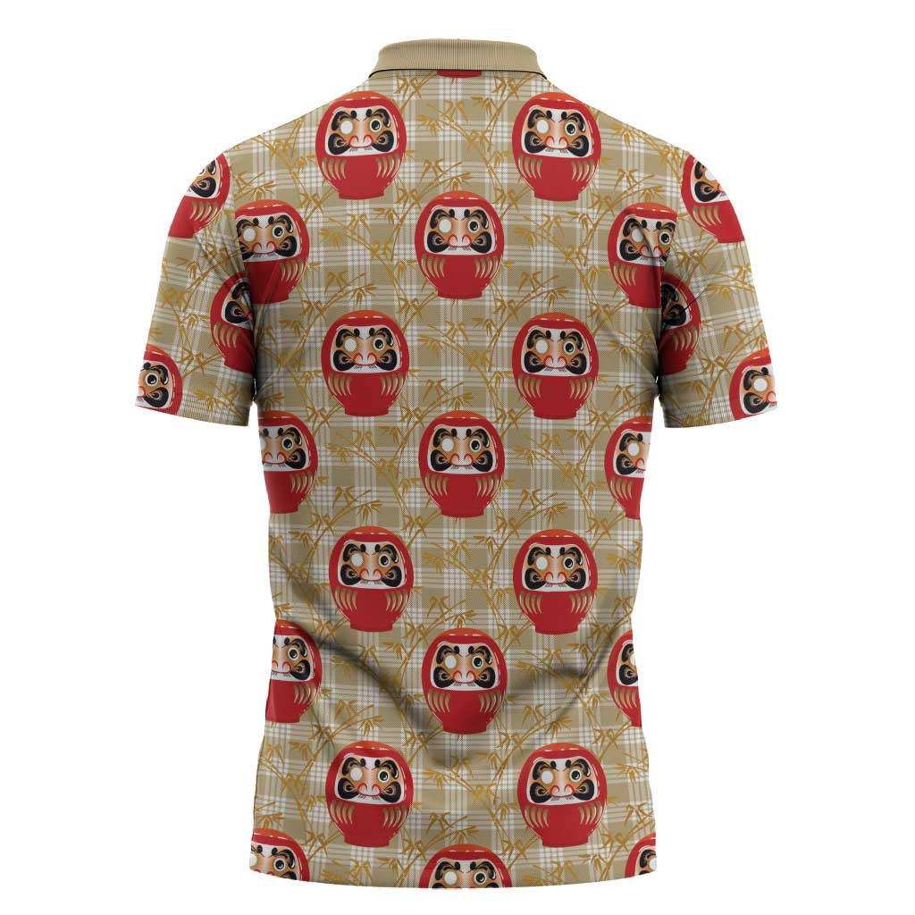 Japanese Daruma Doll Zipper Polo Shirt Palaka With Seamless Bamboo Pattern - Polynesian Pride