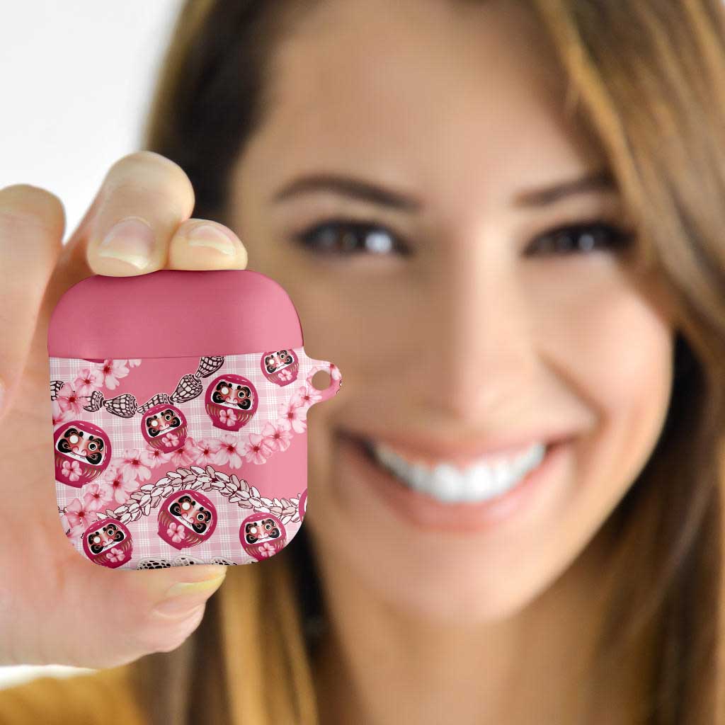 Japanese Daruma Doll Palaka AirPods Case Cherry Blossoms With Shell Lei - Polynesian Pride