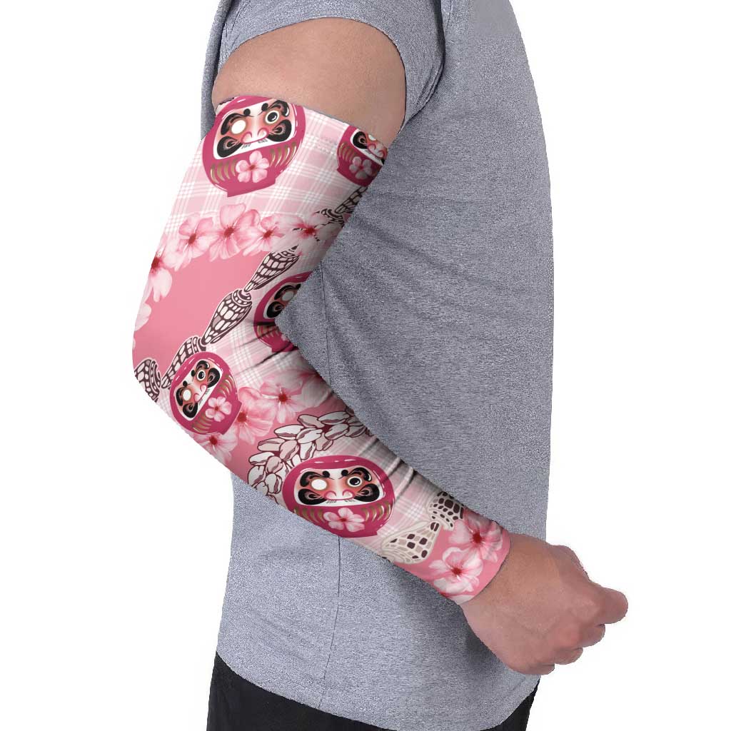 Japanese Daruma Doll Palaka Arm Sleeves Cherry Blossoms With Shell Lei - Polynesian Pride