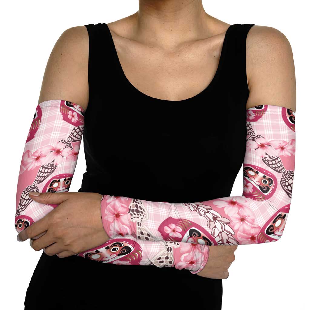 Japanese Daruma Doll Palaka Arm Sleeves Cherry Blossoms With Shell Lei - Polynesian Pride
