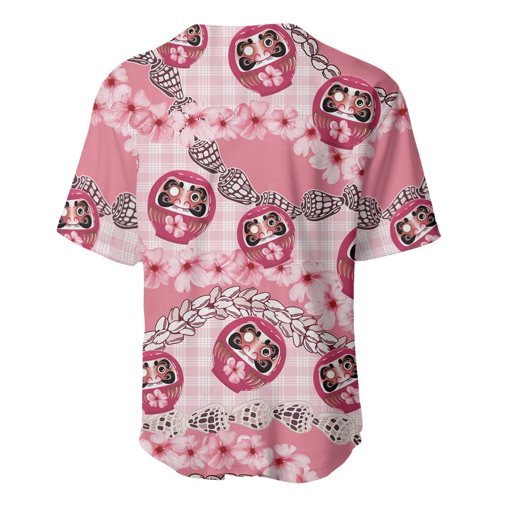 Japanese Daruma Doll Palaka Baseball Jersey Cherry Blossoms With Shell Lei - Polynesian Pride