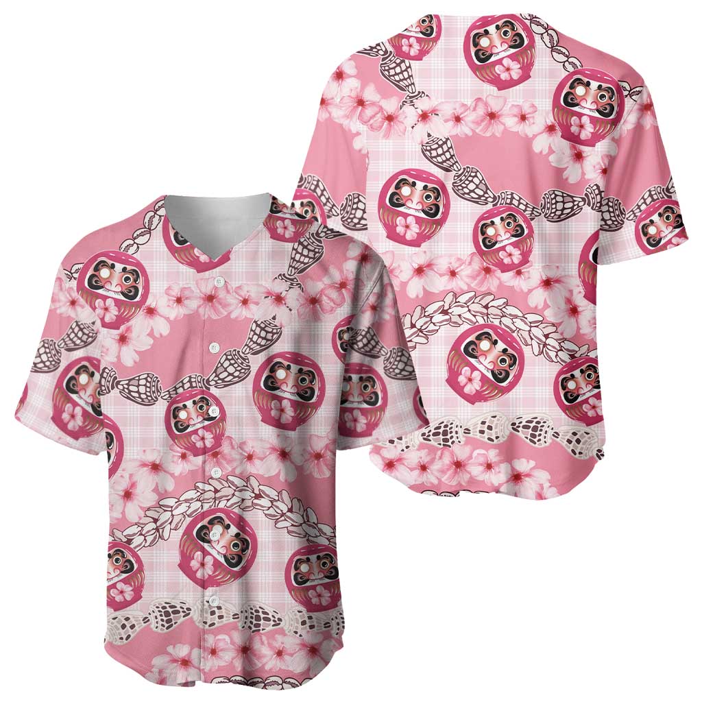 Japanese Daruma Doll Palaka Baseball Jersey Cherry Blossoms With Shell Lei - Polynesian Pride