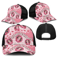 Japanese Daruma Doll Palaka Baseball Net Cap Cherry Blossoms With Shell Lei LT14 - Polynesian Pride
