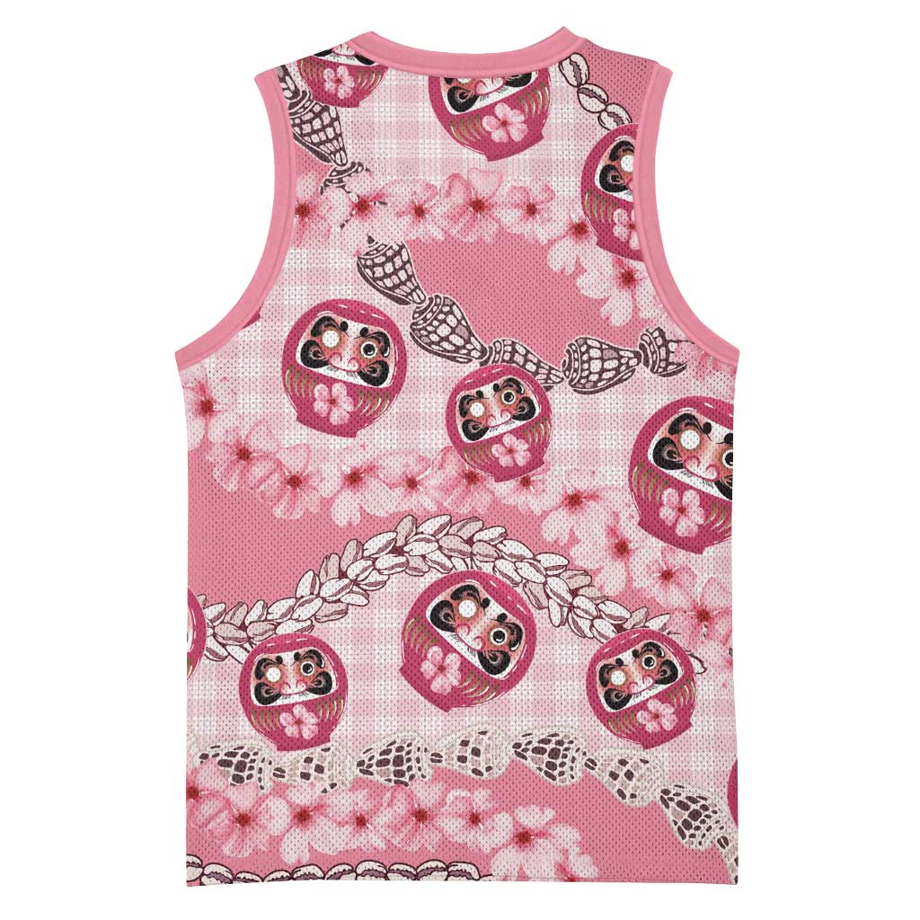 Japanese Daruma Doll Palaka Basketball Jersey Cherry Blossoms With Shell Lei LT14 - Polynesian Pride