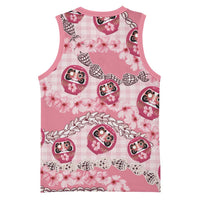 Japanese Daruma Doll Palaka Basketball Jersey Cherry Blossoms With Shell Lei LT14 - Polynesian Pride