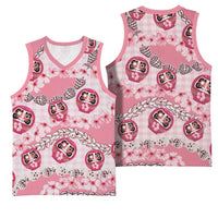 Japanese Daruma Doll Palaka Basketball Jersey Cherry Blossoms With Shell Lei LT14 - Polynesian Pride