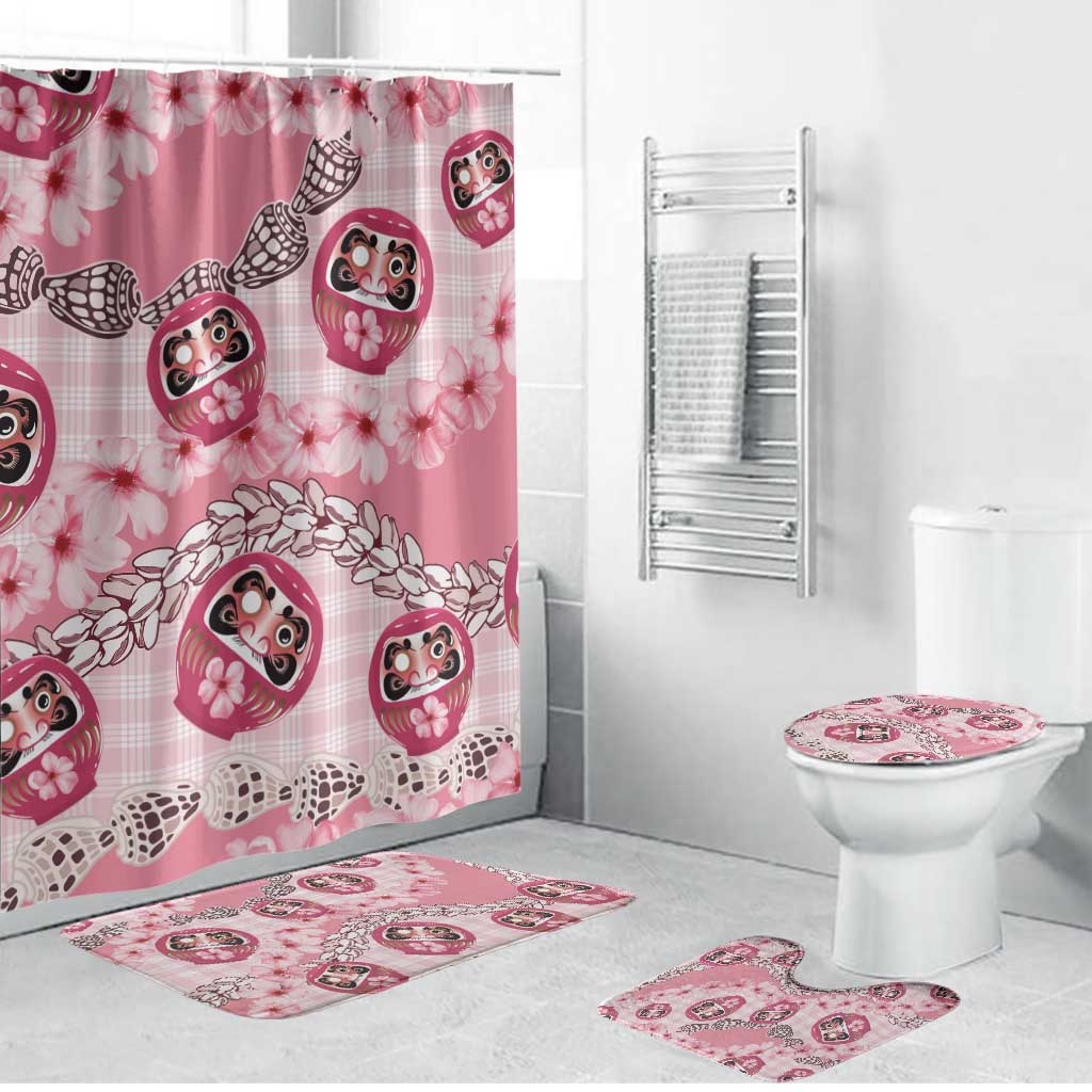 Japanese Daruma Doll Palaka Bathroom Set Cherry Blossoms With Shell Lei LT14 Bathroom Set (4 pcs) Pink - Polynesian Pride
