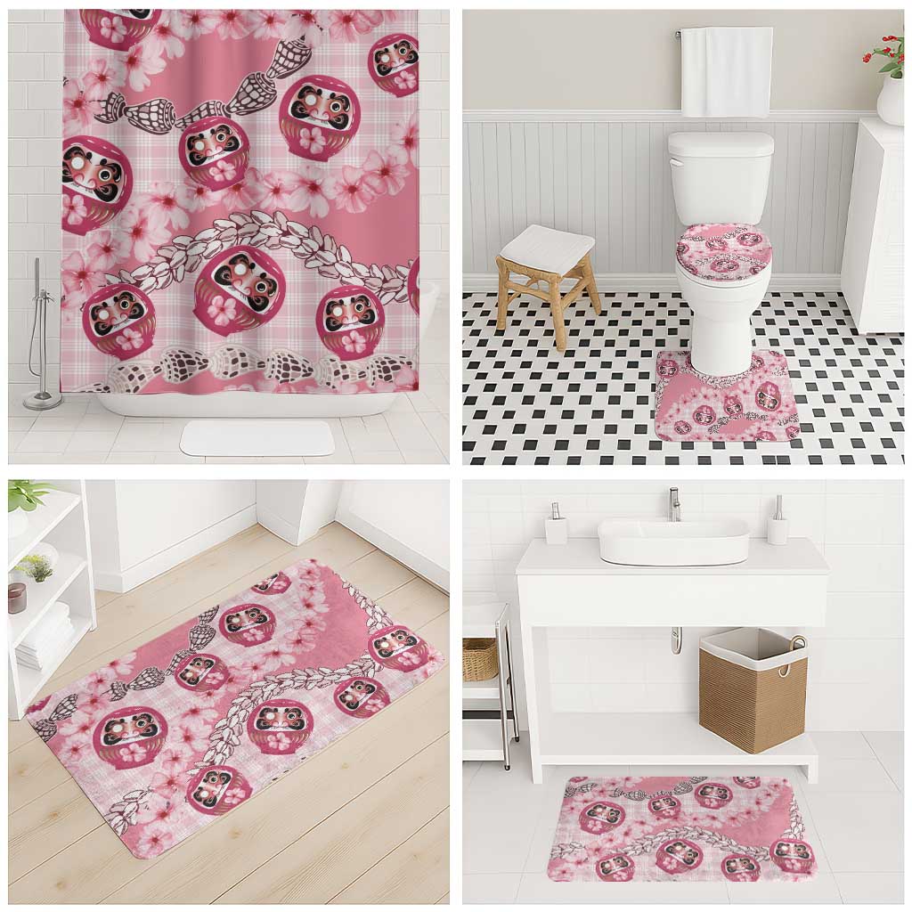 Japanese Daruma Doll Palaka Bathroom Set Cherry Blossoms With Shell Lei LT14 - Polynesian Pride