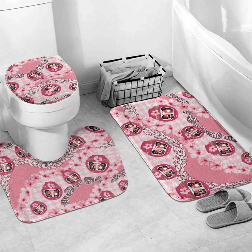 Japanese Daruma Doll Palaka Bathroom Set Cherry Blossoms With Shell Lei LT14 Mat Set Only (3 pcs) One Size Pink - Polynesian Pride