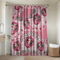 Japanese Daruma Doll Palaka Bathroom Set Cherry Blossoms With Shell Lei LT14 Shower Curtain Only Pink - Polynesian Pride