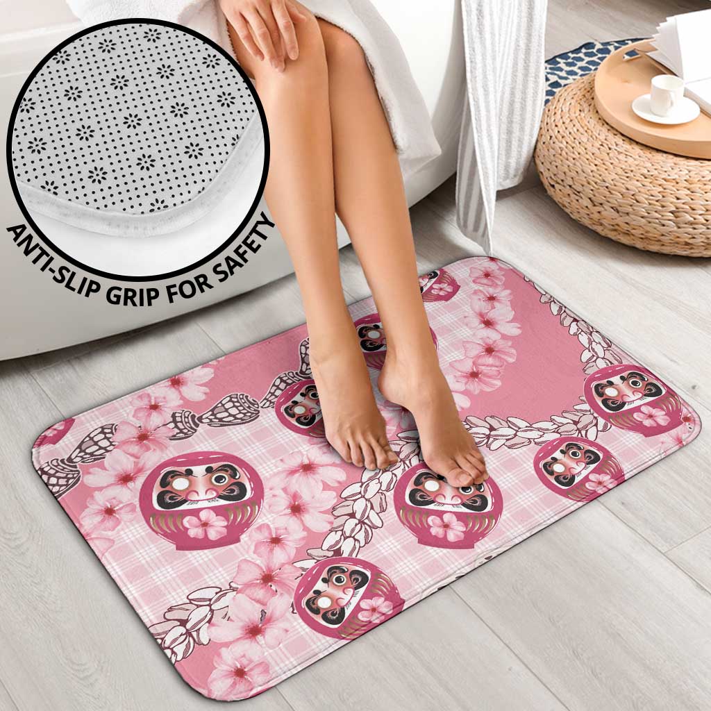 Japanese Daruma Doll Palaka Bathroom Set Cherry Blossoms With Shell Lei LT14 - Polynesian Pride
