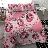 Japanese Daruma Doll Palaka Bedding Set Cherry Blossoms With Shell Lei - Polynesian Pride