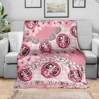 Japanese Daruma Doll Palaka Blanket Cherry Blossoms With Shell Lei - Polynesian Pride