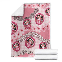 Japanese Daruma Doll Palaka Blanket Cherry Blossoms With Shell Lei - Polynesian Pride