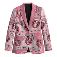 Japanese Daruma Doll Palaka Blazer Cherry Blossoms With Shell Lei LT14 Unisex Pink - Polynesian Pride