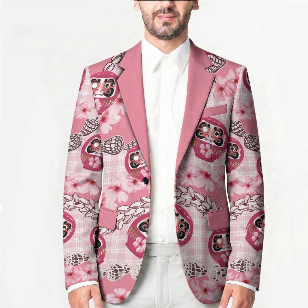 Japanese Daruma Doll Palaka Blazer Cherry Blossoms With Shell Lei LT14 - Polynesian Pride