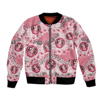 Japanese Daruma Doll Palaka Bomber Jacket Cherry Blossoms With Shell Lei LT14 Unisex Pink - Polynesian Pride