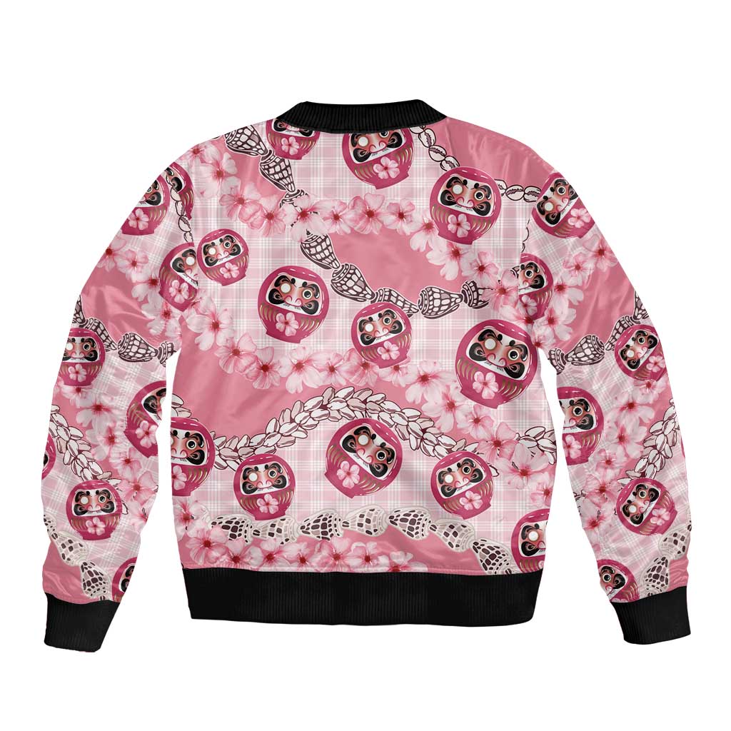 Japanese Daruma Doll Palaka Bomber Jacket Cherry Blossoms With Shell Lei LT14 - Polynesian Pride
