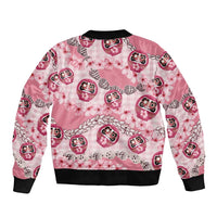 Japanese Daruma Doll Palaka Bomber Jacket Cherry Blossoms With Shell Lei LT14 - Polynesian Pride