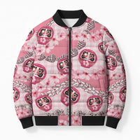 Japanese Daruma Doll Palaka Bomber Puffer Jacket Cherry Blossoms With Shell Lei LT14 Unisex Pink - Polynesian Pride
