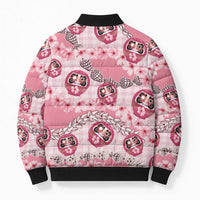 Japanese Daruma Doll Palaka Bomber Puffer Jacket Cherry Blossoms With Shell Lei LT14 - Polynesian Pride