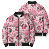 Japanese Daruma Doll Palaka Bomber Puffer Jacket Cherry Blossoms With Shell Lei LT14 - Polynesian Pride