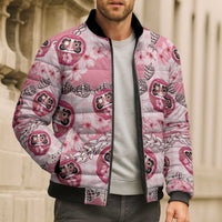 Japanese Daruma Doll Palaka Bomber Puffer Jacket Cherry Blossoms With Shell Lei LT14 - Polynesian Pride