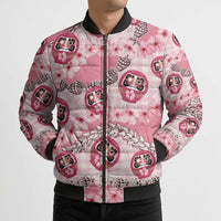 Japanese Daruma Doll Palaka Bomber Puffer Jacket Cherry Blossoms With Shell Lei LT14 - Polynesian Pride