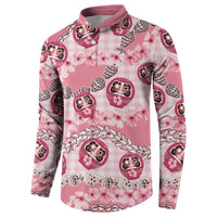 Japanese Daruma Doll Palaka Button Sweatshirt Cherry Blossoms With Shell Lei LT14 - Polynesian Pride