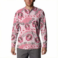 Japanese Daruma Doll Palaka Button Sweatshirt Cherry Blossoms With Shell Lei LT14 - Polynesian Pride
