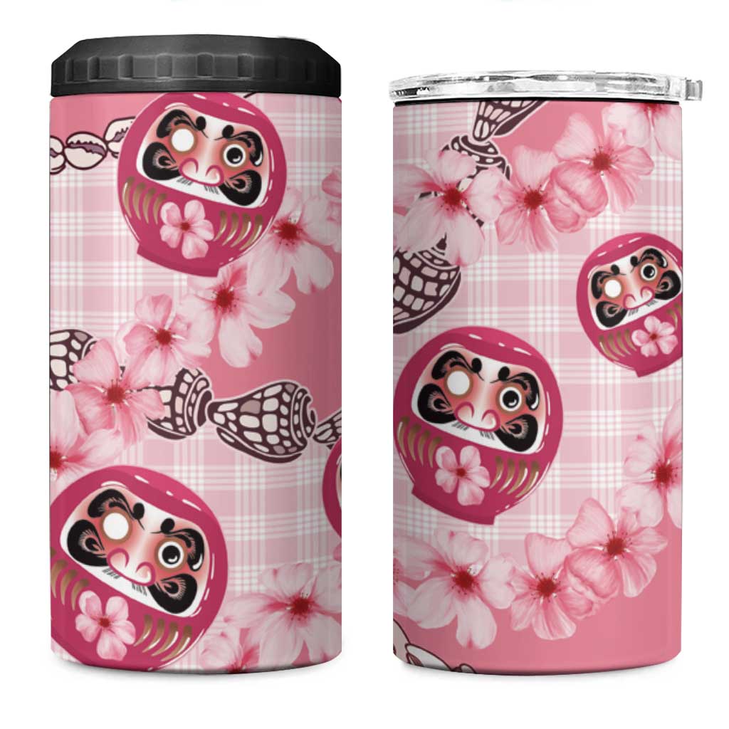 Japanese Daruma Doll Palaka 4 in 1 Can Cooler Tumbler Cherry Blossoms With Shell Lei - Polynesian Pride