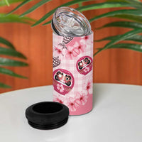 Japanese Daruma Doll Palaka 4 in 1 Can Cooler Tumbler Cherry Blossoms With Shell Lei - Polynesian Pride