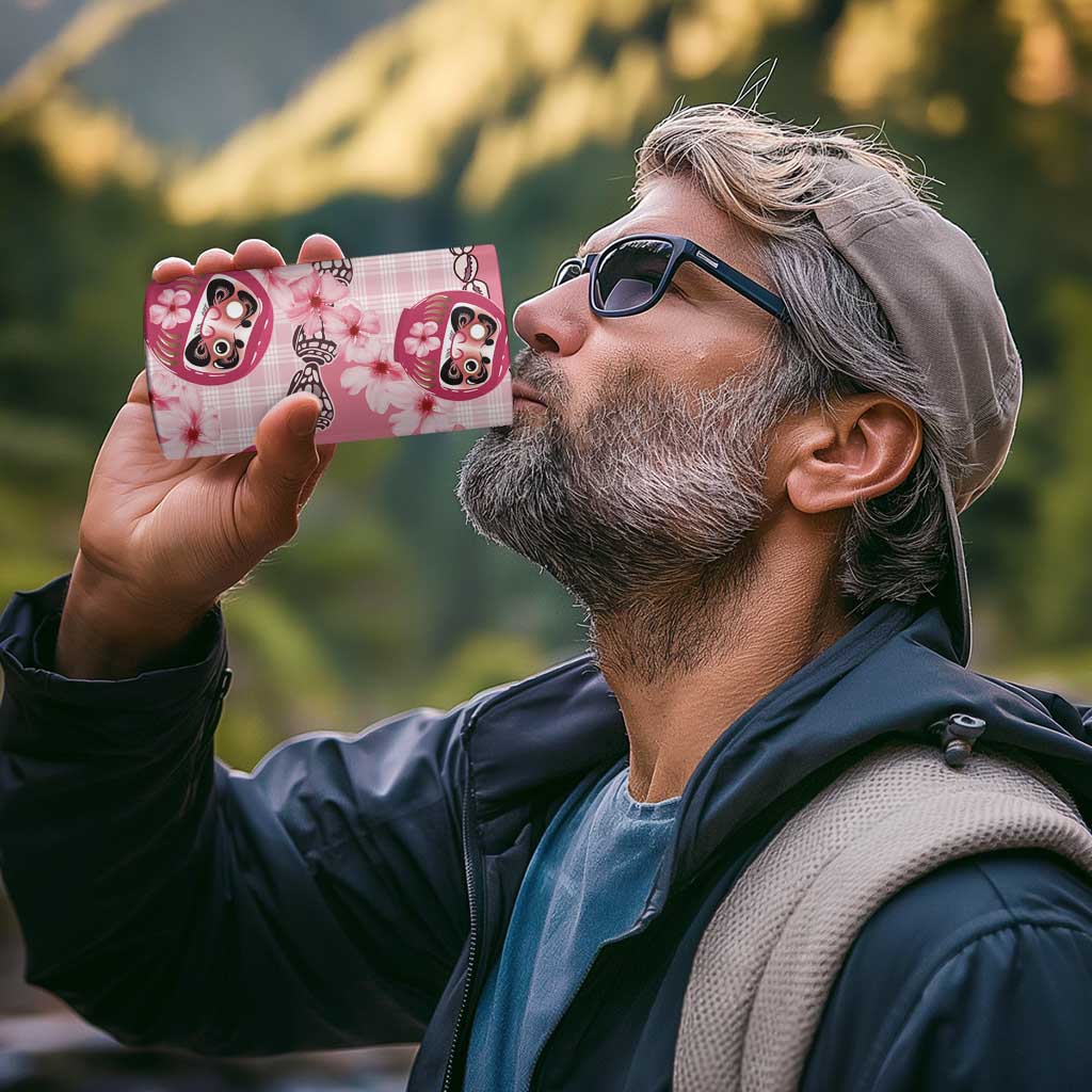 Japanese Daruma Doll Palaka 4 in 1 Can Cooler Tumbler Cherry Blossoms With Shell Lei - Polynesian Pride