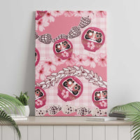 Japanese Daruma Doll Palaka Canvas Wall Art Cherry Blossoms With Shell Lei - Polynesian Pride