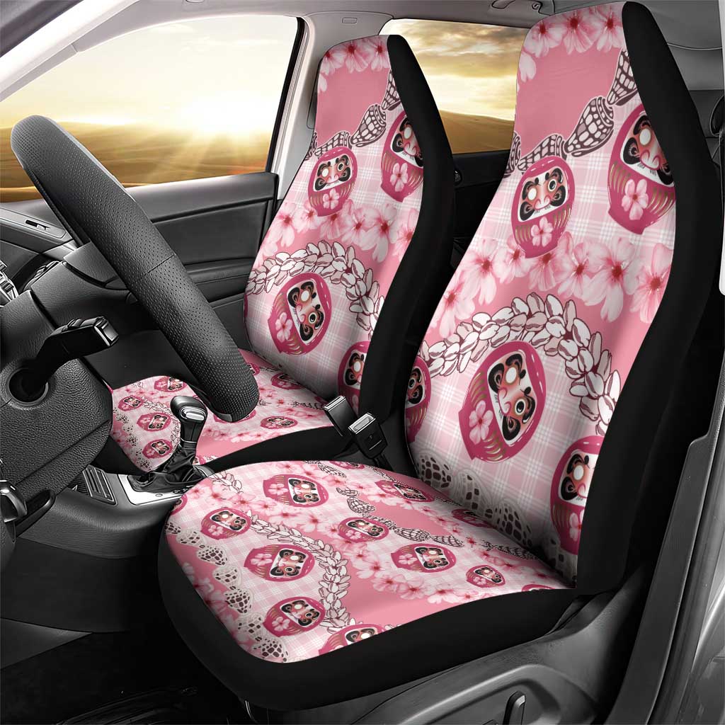Japanese Daruma Doll Palaka Car Seat Cover Cherry Blossoms With Shell Lei - Polynesian Pride