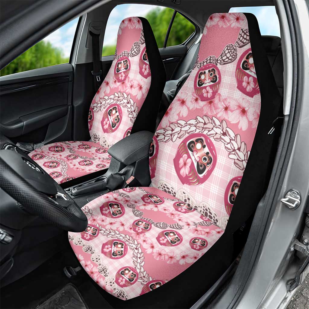 Japanese Daruma Doll Palaka Car Seat Cover Cherry Blossoms With Shell Lei - Polynesian Pride