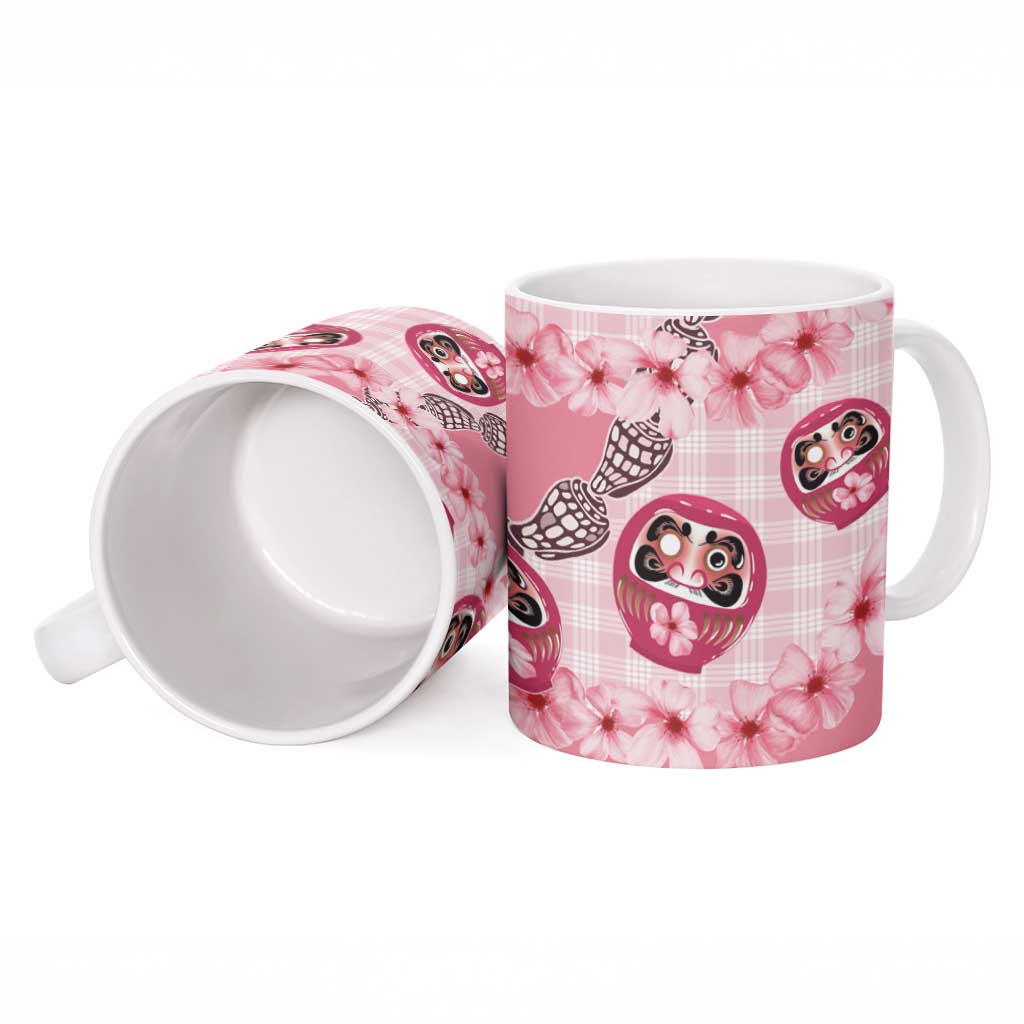 Japanese Daruma Doll Palaka Ceramic Mug Cherry Blossoms With Shell Lei LT14 - Polynesian Pride