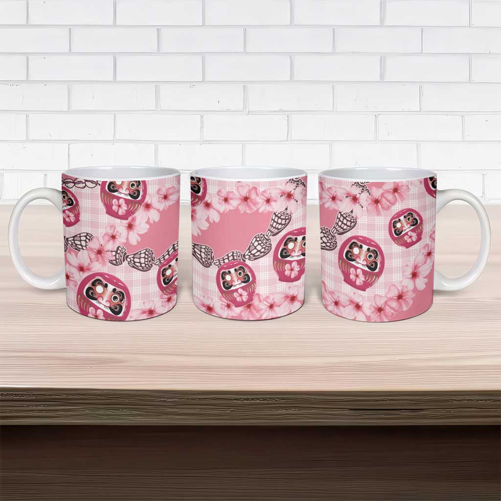 Japanese Daruma Doll Palaka Ceramic Mug Cherry Blossoms With Shell Lei LT14 - Polynesian Pride