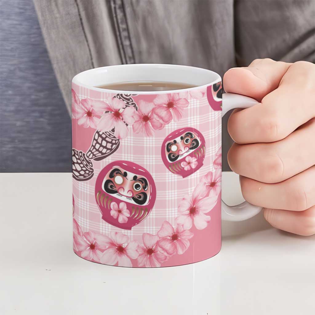 Japanese Daruma Doll Palaka Ceramic Mug Cherry Blossoms With Shell Lei LT14 - Polynesian Pride