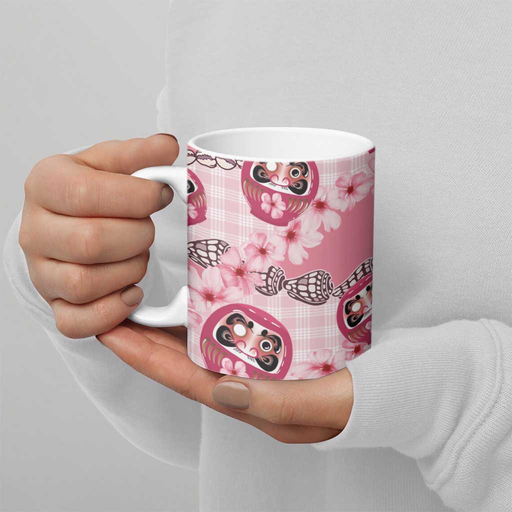 Japanese Daruma Doll Palaka Ceramic Mug Cherry Blossoms With Shell Lei LT14 - Polynesian Pride