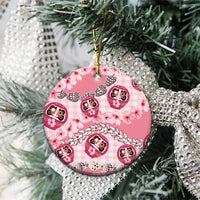 Japanese Daruma Doll Palaka Ceramic Ornament Cherry Blossoms With Shell Lei LT14 - Polynesian Pride