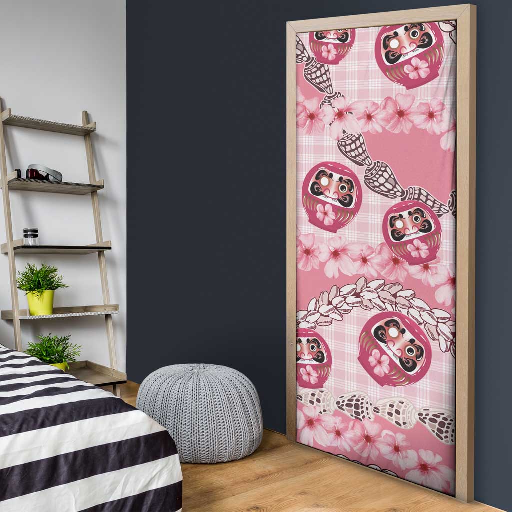Japanese Daruma Doll Palaka Door Cover Cherry Blossoms With Shell Lei LT14 - Polynesian Pride