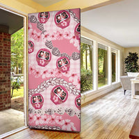 Japanese Daruma Doll Palaka Door Cover Cherry Blossoms With Shell Lei LT14 - Polynesian Pride