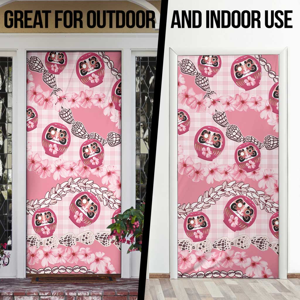 Japanese Daruma Doll Palaka Door Cover Cherry Blossoms With Shell Lei LT14 - Polynesian Pride