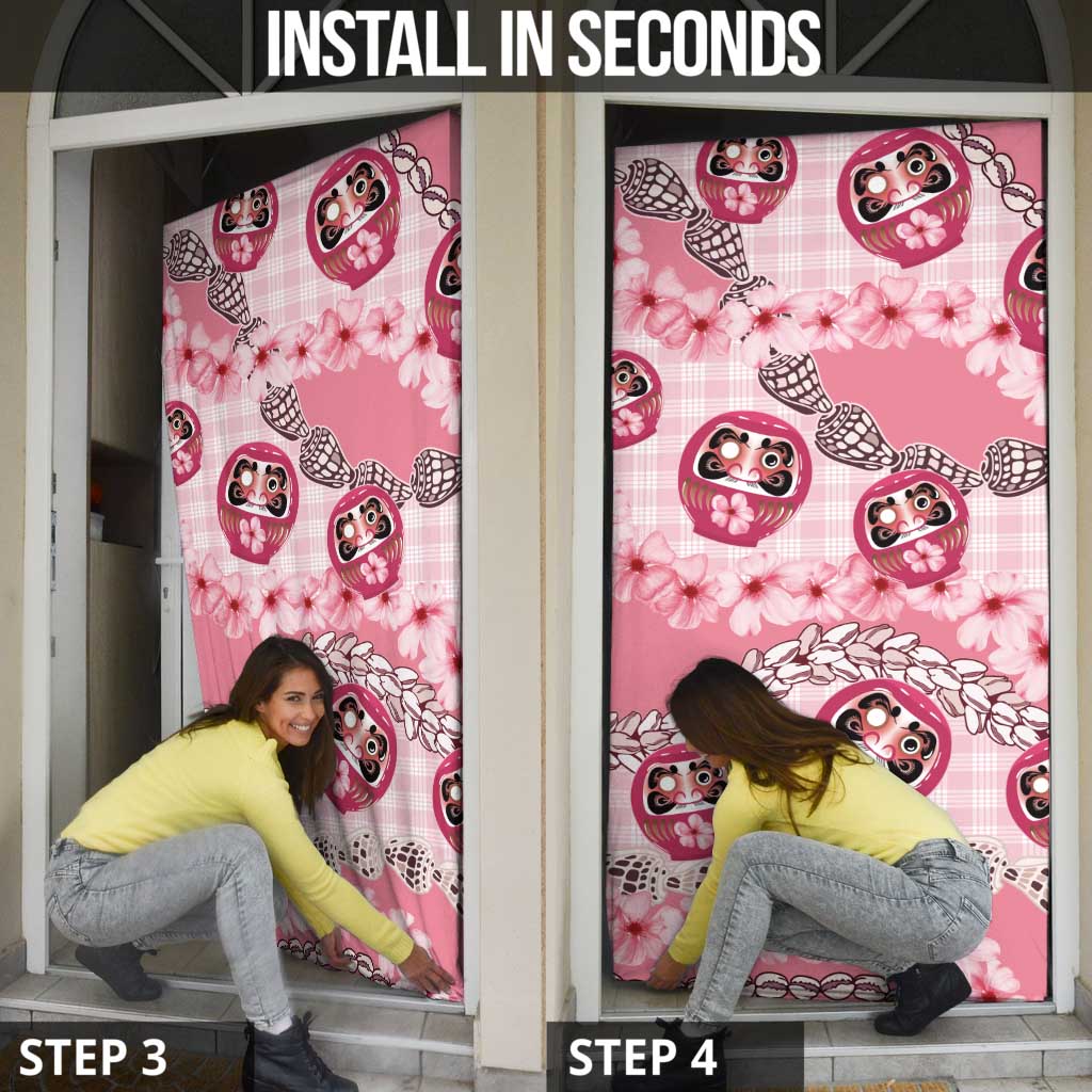 Japanese Daruma Doll Palaka Door Cover Cherry Blossoms With Shell Lei LT14 - Polynesian Pride