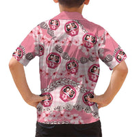 Japanese Daruma Doll Palaka Family Matching Long Sleeve Bodycon Dress and Hawaiian Shirt Cherry Blossoms With Shell Lei - Polynesian Pride