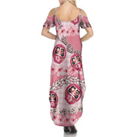 Japanese Daruma Doll Palaka Family Matching Summer Maxi Dress and Hawaiian Shirt Cherry Blossoms With Shell Lei LT14 - Polynesian Pride