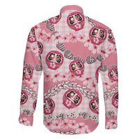 Japanese Daruma Doll Palaka Family Matching Tank Maxi Dress and Hawaiian Shirt Cherry Blossoms With Shell Lei LT14 - Polynesian Pride