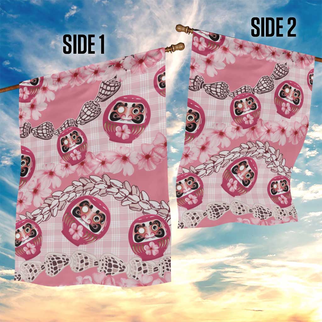 Japanese Daruma Doll Palaka Garden Flag Cherry Blossoms With Shell Lei - Polynesian Pride