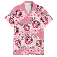 Japanese Daruma Doll Palaka Hawaiian Shirt Cherry Blossoms With Shell Lei - Polynesian Pride